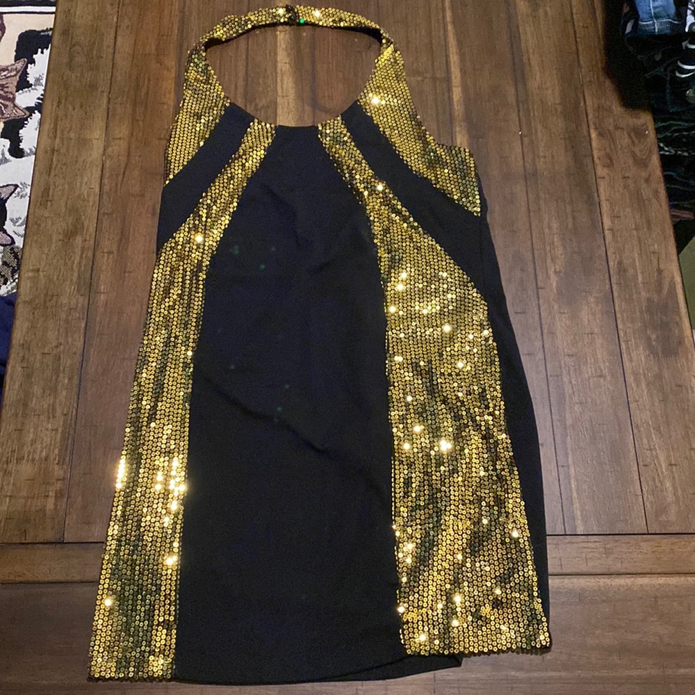 Torrid Size 2 Black/Gold Sequin Halter Dress